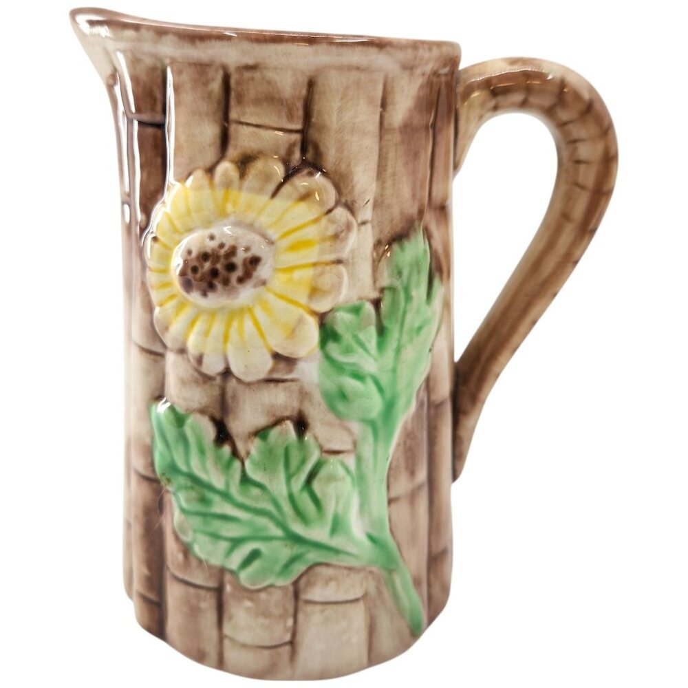 Two's Company Majolica Pitcher Daisy Ceramic Glazed Hand Decorated 5" x 3"